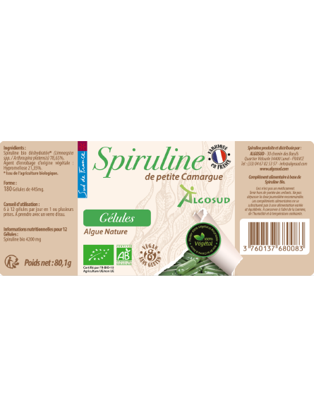 Etiquette Spiruline Bio en Gélules 80g
